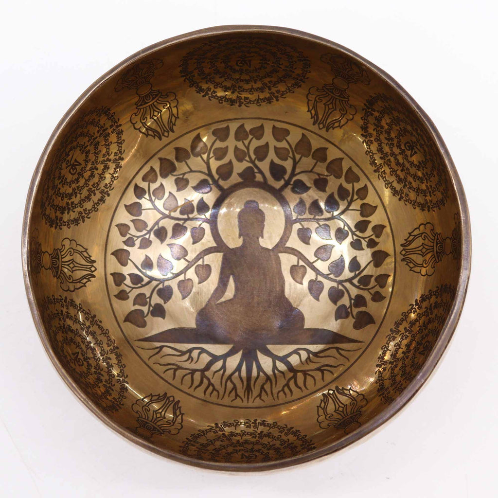 Tibetan Singing Bowl - Engraved Bodhi Tree Buddha - view 3