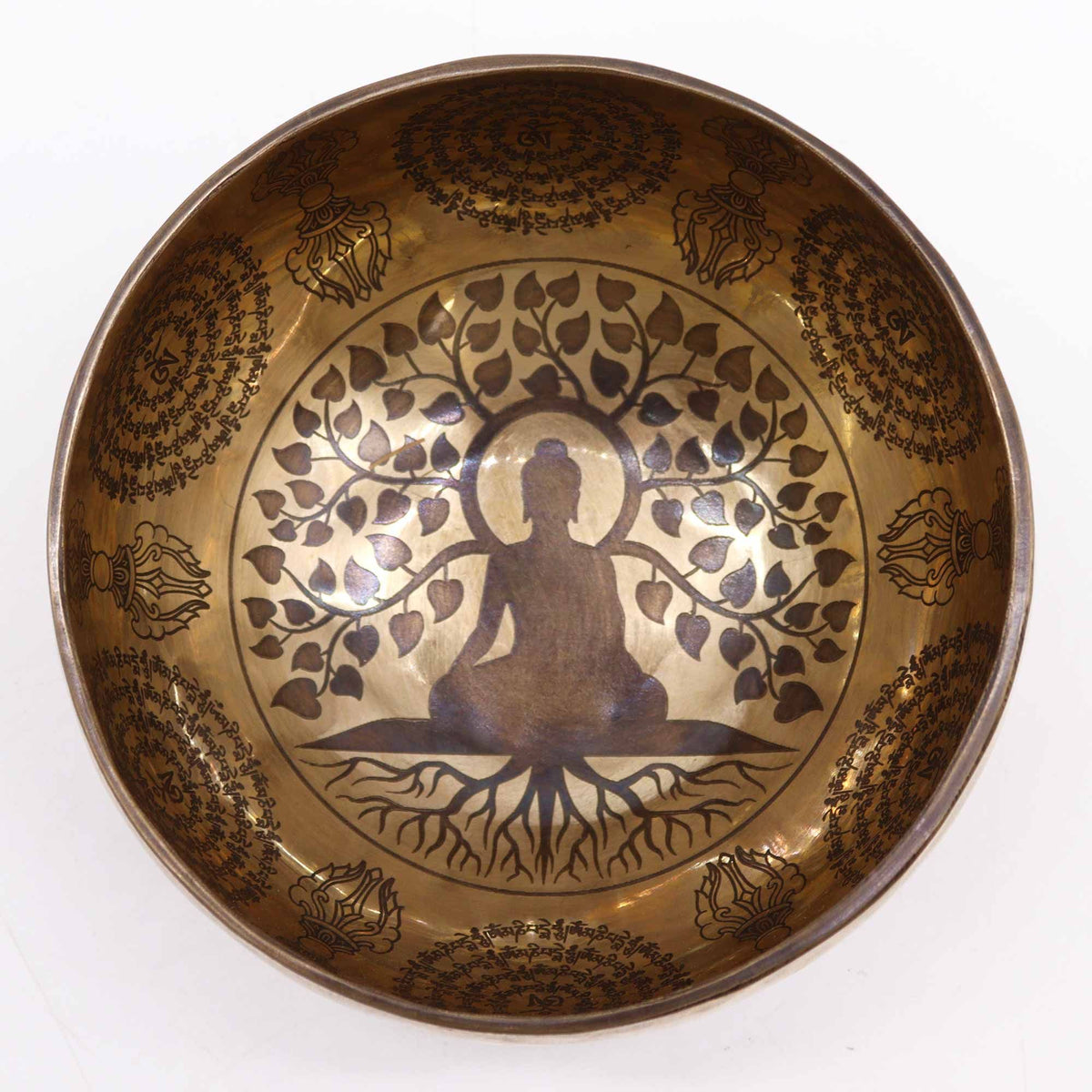 Tibetan Singing Bowl - Engraved Bodhi Tree Buddha - view 3