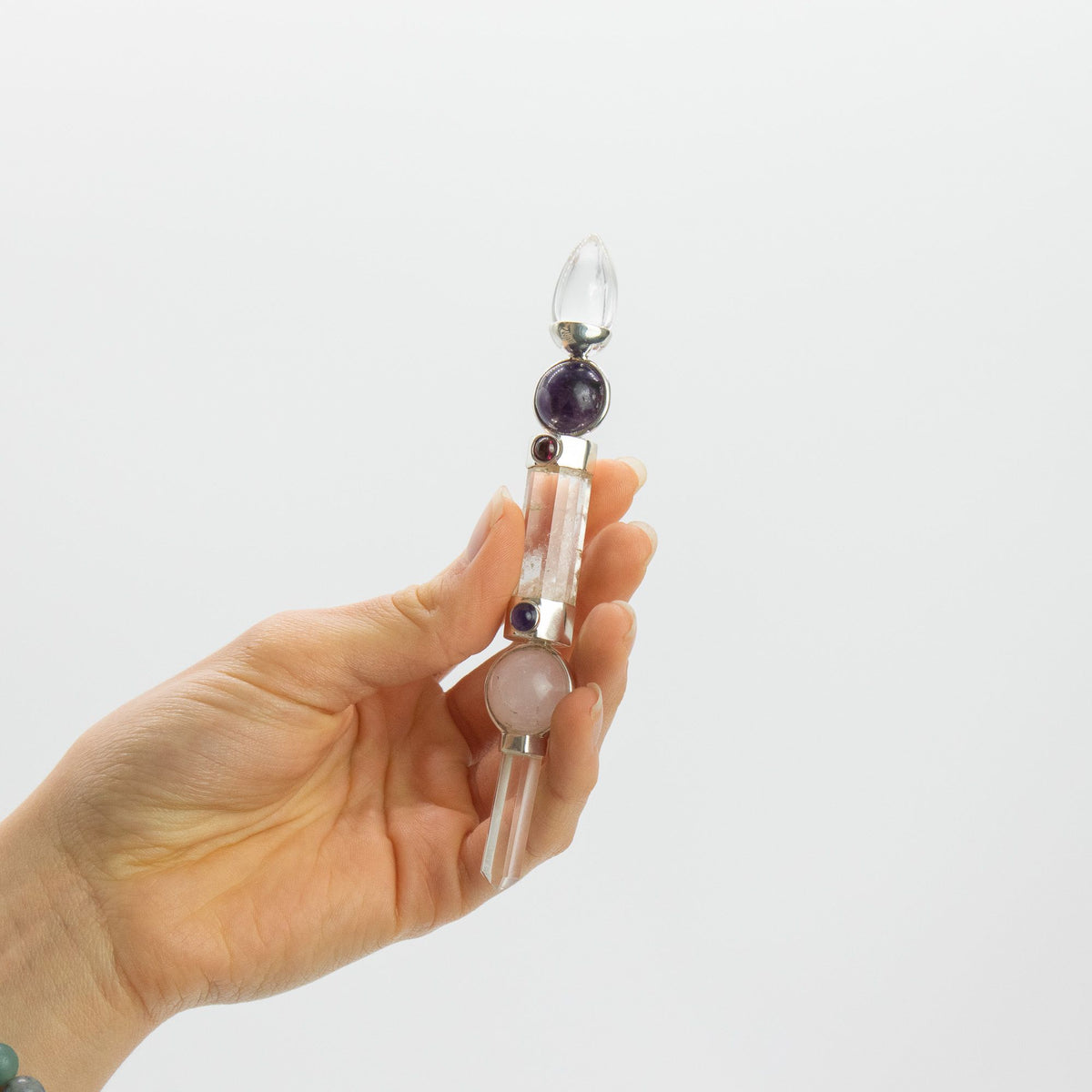 Celestial Prism Wand - Amethyst Moving Crystal Sphere Quartz-Style Stem - 12cm - view 4