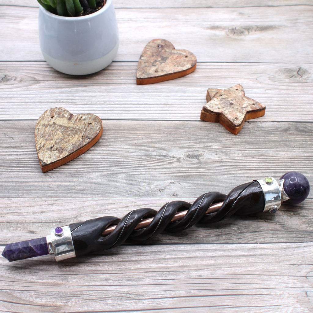 Spiral Carving Healing Wand - Copper Pipe Amethyst - view 3