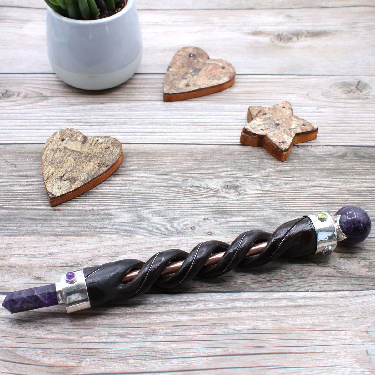 Spiral Carving Healing Wand - Copper Pipe Amethyst - view 3