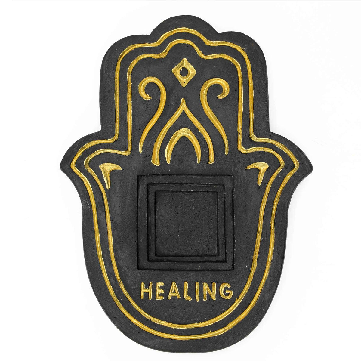 Healing Incense Plate - Black & Gold Lava-Stone Effect - view 2