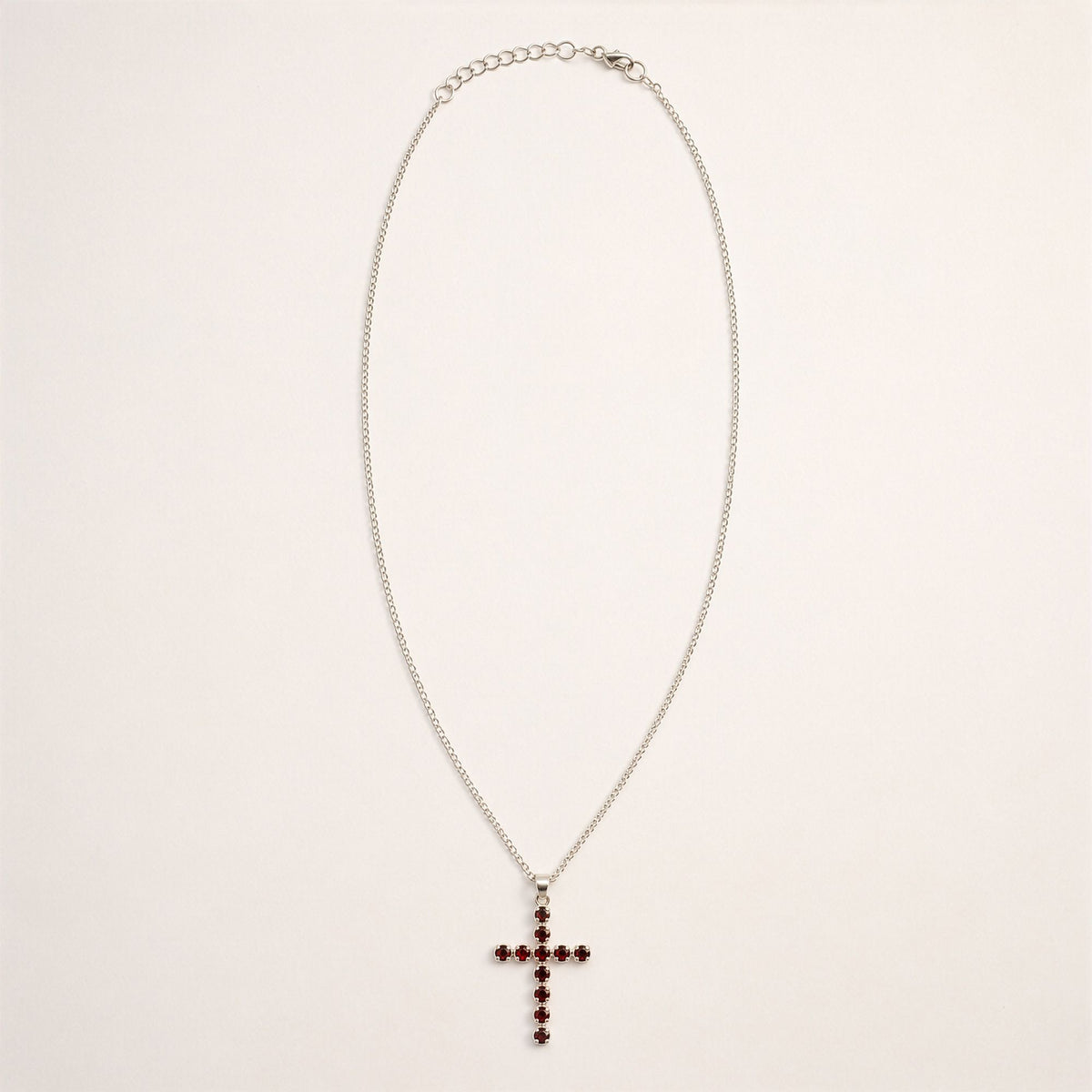 Indian Devotional Pendant - Silver Plated (45cm Chain) - Garnet Crucifix - view 2