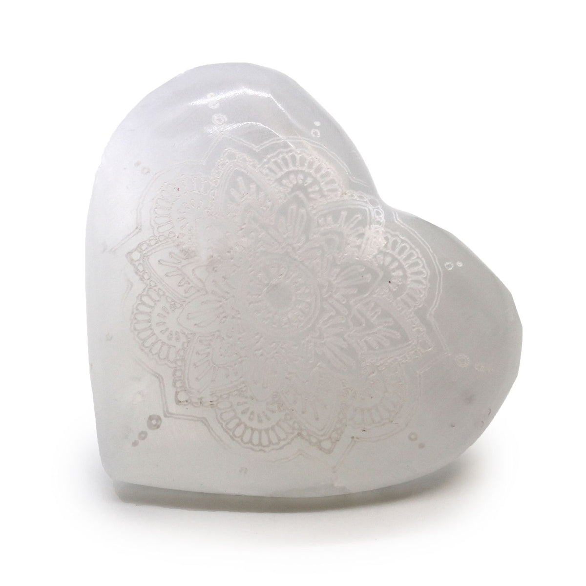 Selenite Heart - Small, Mandala Engraved