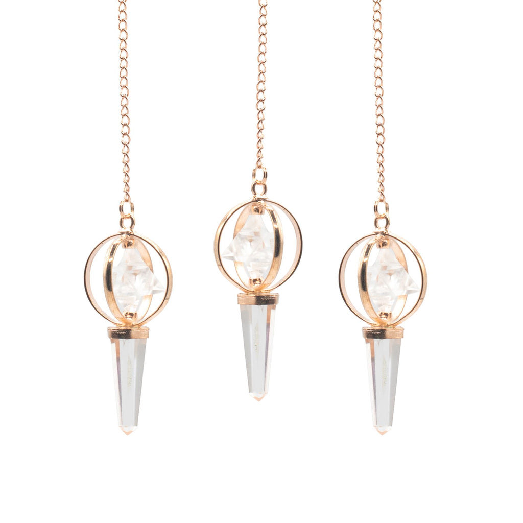 Stellar Gateway - Two Piece Spinning Merkaba Star in Copper Pendulum - Clear Quartz