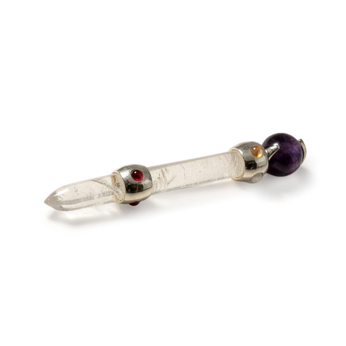 Axis of Grace Wand - Amethyst & Rose Quartz Spheres, Quartz-Style Stem - 12cm