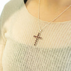 Indian Devotional Pendant - Silver Plated (45cm Chain) - Garnet Crucifix - view 5