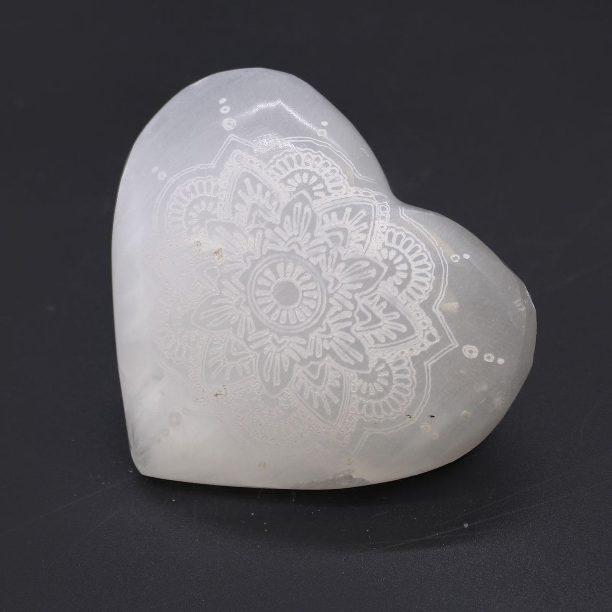 Selenite Heart - Small, Mandala Engraved - view 2
