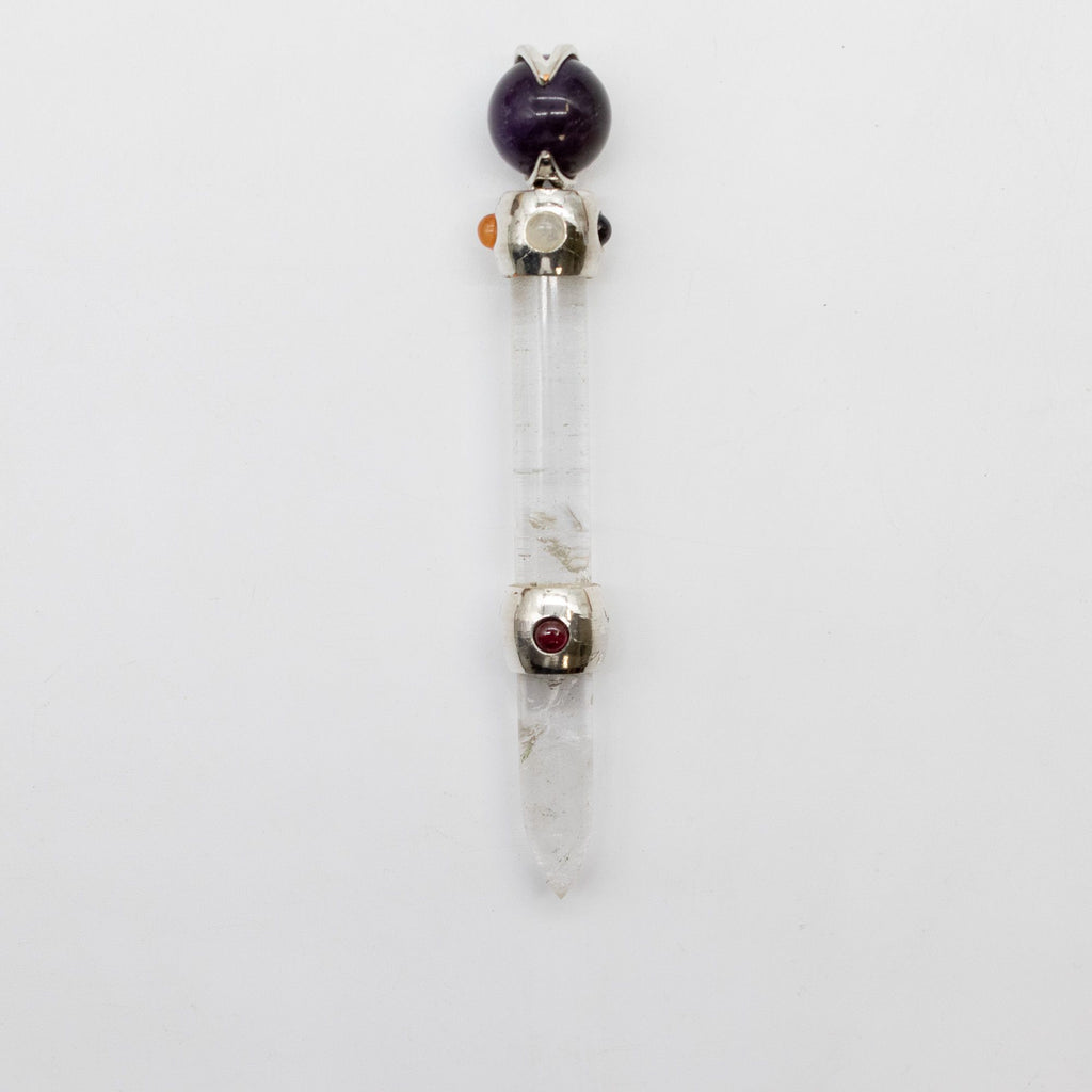 Axis of Grace Wand - Amethyst & Rose Quartz Spheres, Quartz-Style Stem - 12cm - view 2