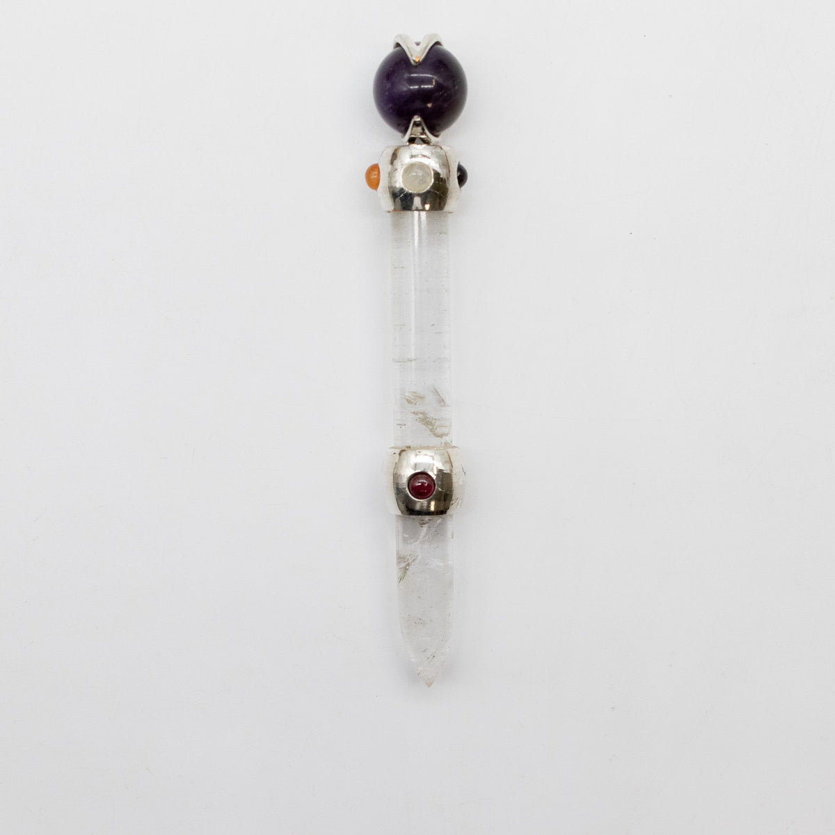 Axis of Grace Wand - Amethyst & Rose Quartz Spheres, Quartz-Style Stem - 12cm - view 2