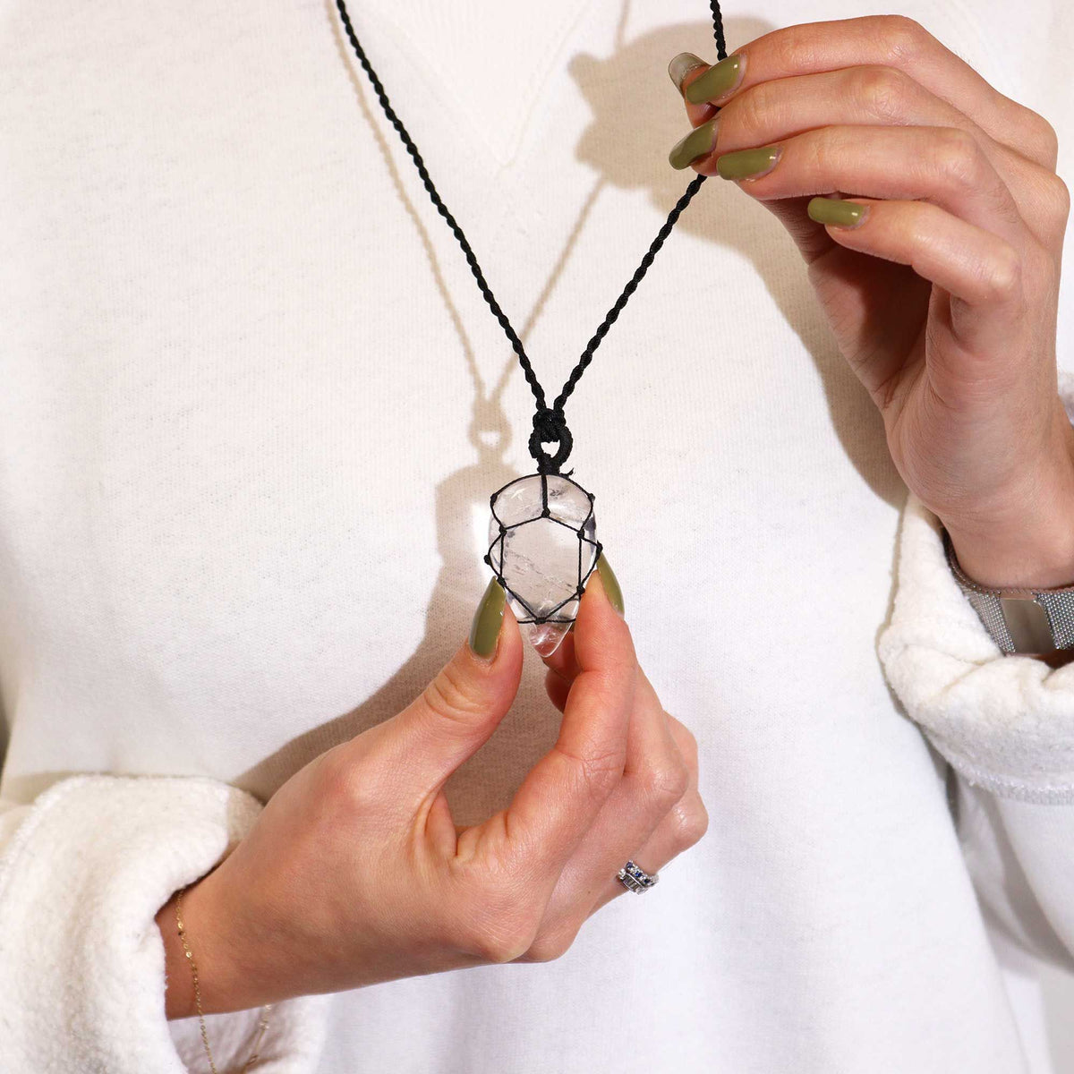 Laced Gemstone Teardrop Pendant - Rock Quartz - view 3