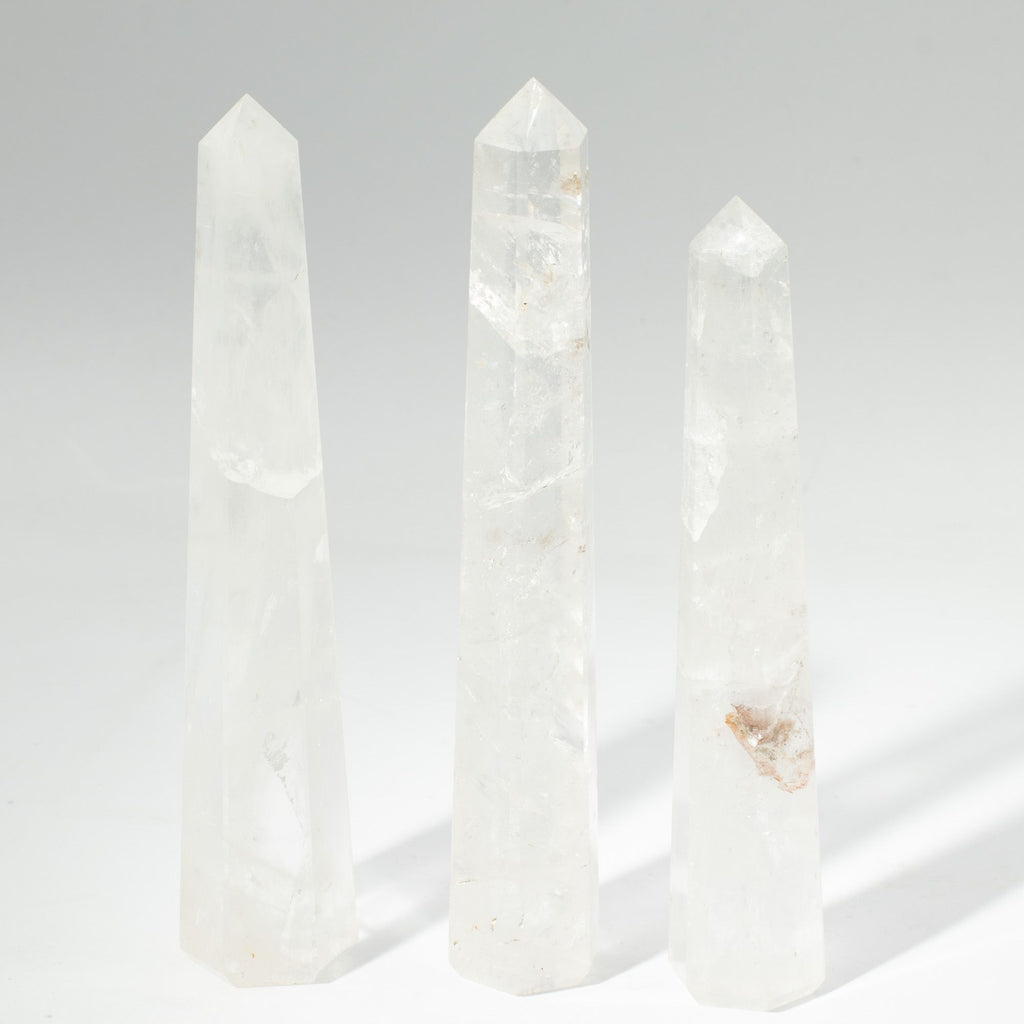 Tall six-sided clear quartz obelisk point - view 7