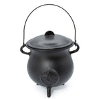Extra large cast iron cauldron with raised pentagram, lid and three legs