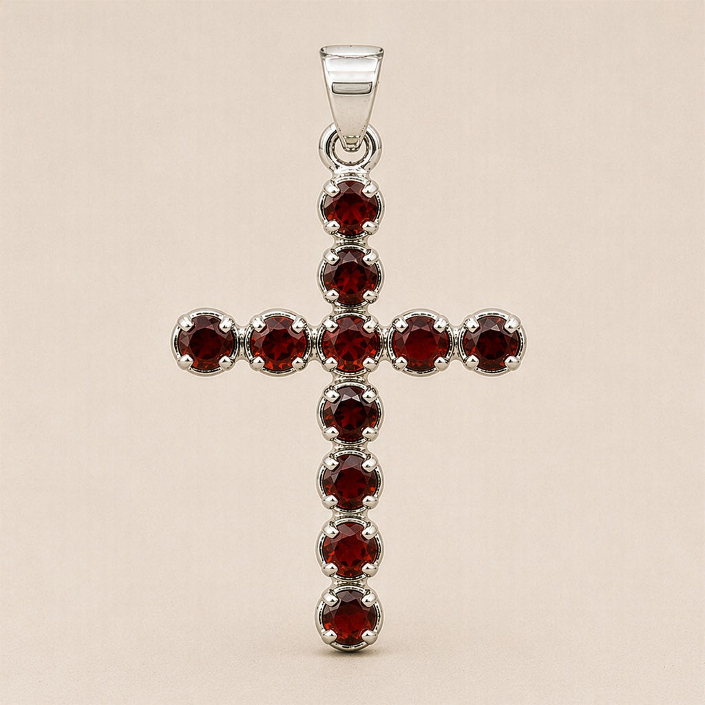 Indian Devotional Pendant - Silver Plated (45cm Chain) - Garnet Crucifix - view 3