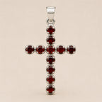 Indian Devotional Pendant - Silver Plated (45cm Chain) - Garnet Crucifix - view 3