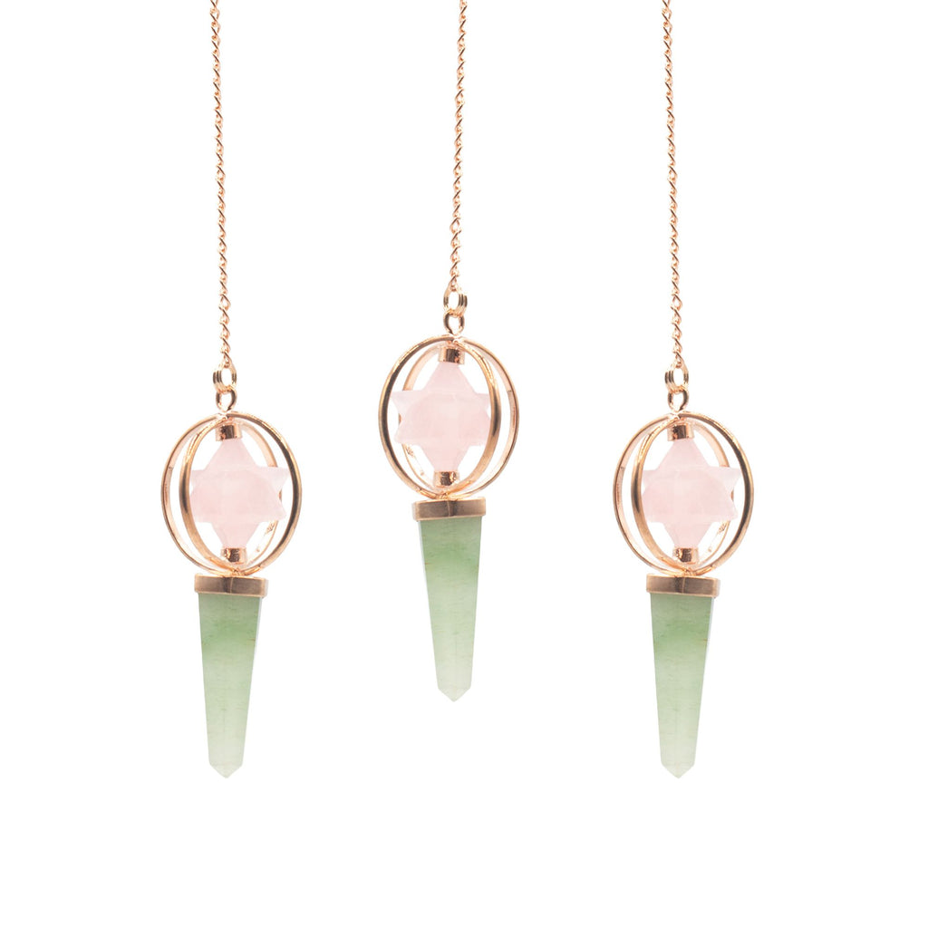 Heart Compass - Two Piece Spinning Merkaba Star in Copper Pendulum - Rose Quartz & Green Aventurine