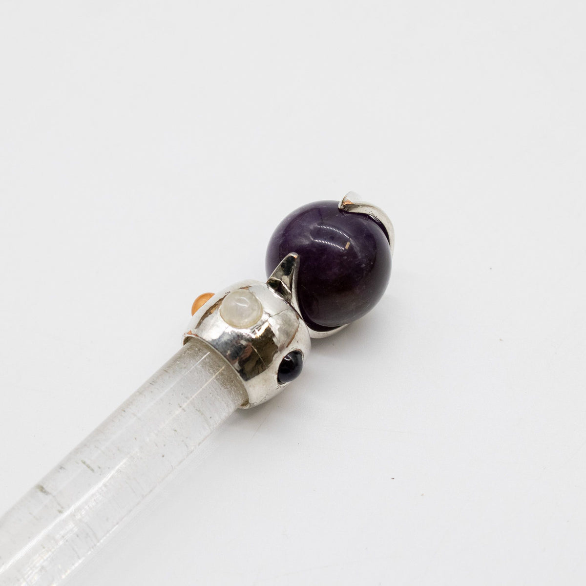 Axis of Grace Wand - Amethyst & Rose Quartz Spheres, Quartz-Style Stem - 12cm - view 3