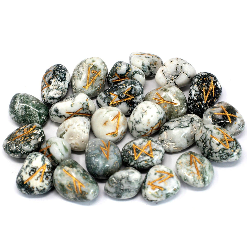 Runes Stone Set in Pouch - Tree Agate - view 2