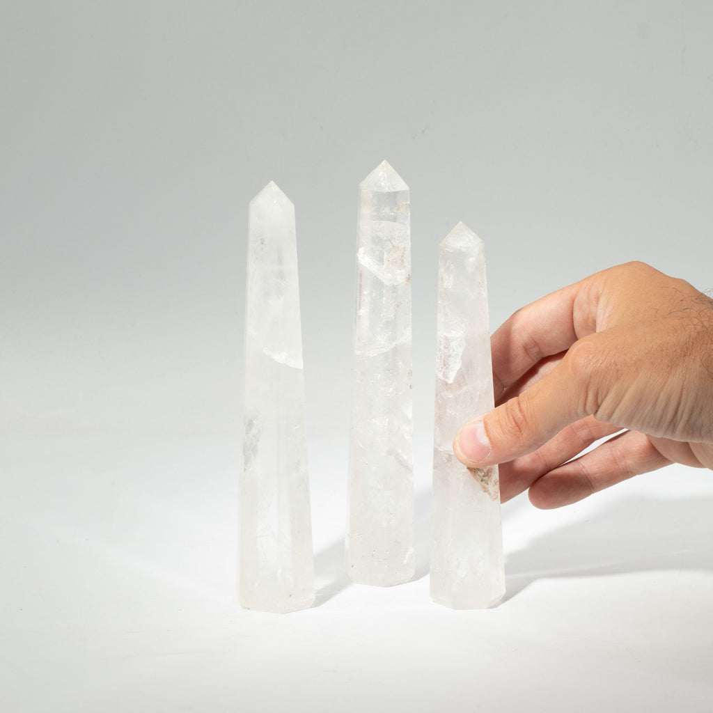 Tall six-sided clear quartz obelisk point - view 5