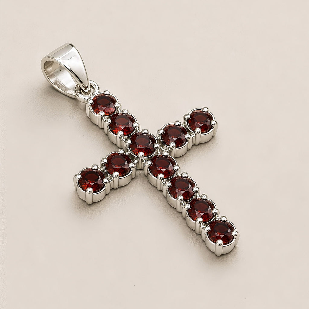 Indian Devotional Pendant - Silver Plated (45cm Chain) - Garnet Crucifix - view 4