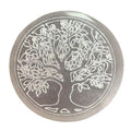 Small round selenite charging plate engraved with the Tree of Life