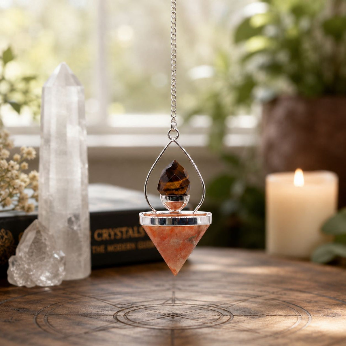 Gemstone Lantern of Life Pendulum - Sunstone & Tigereye - view 3