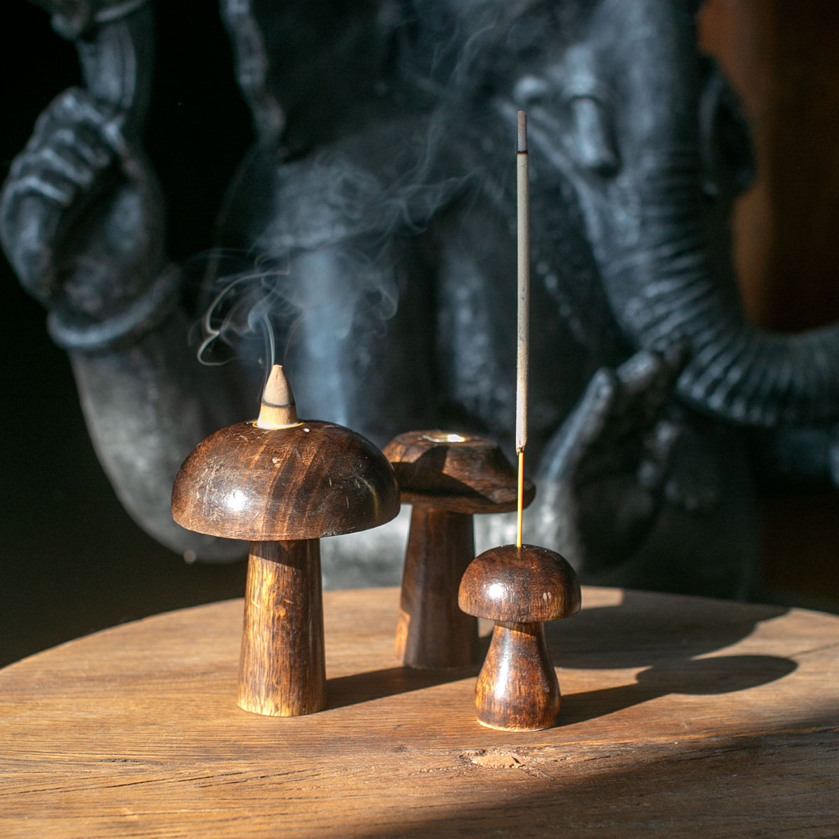 Set of 3 Incense Cone Mushrooms - Mango Wood - view 5