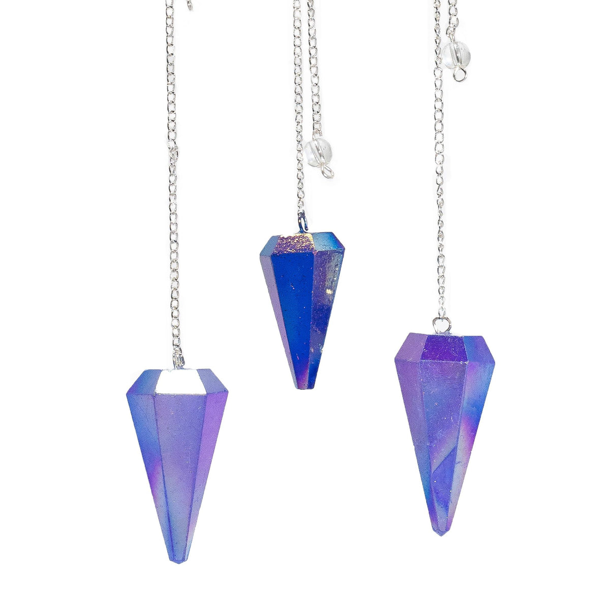 Six Sided Crystal Pendulum - Aurora Quartz, Blue