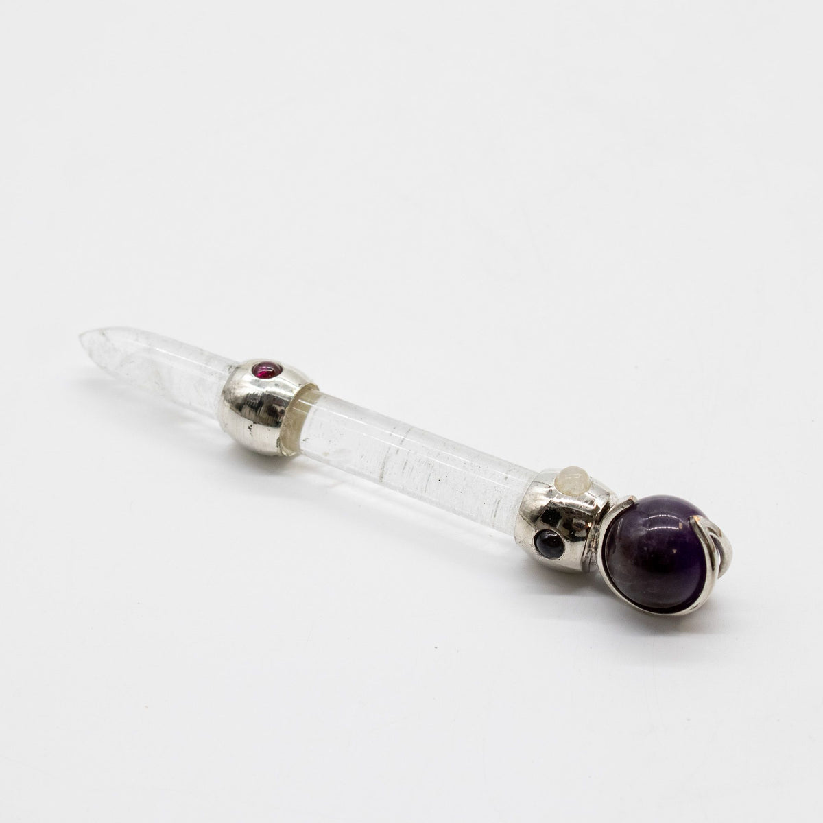 Axis of Grace Wand - Amethyst & Rose Quartz Spheres, Quartz-Style Stem - 12cm - view 5