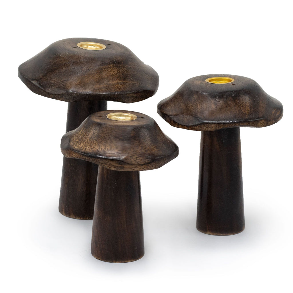 Set of 3 Incense Cone Mushrooms - Mango Wood