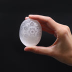 Selenite Palm Stone - Mandala Engraved - view 3