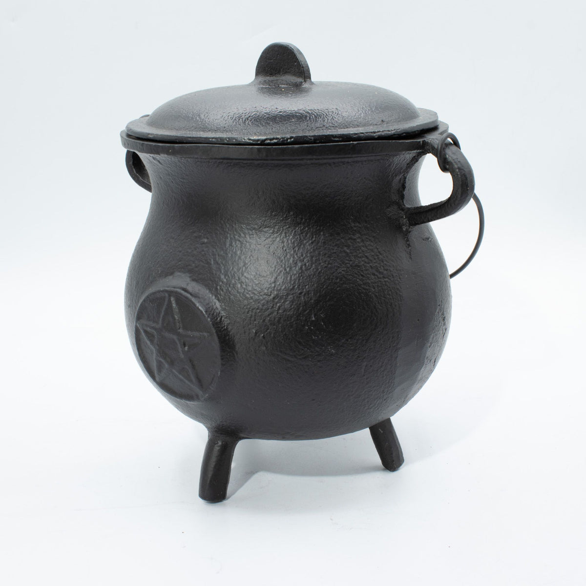 Extra large cast iron cauldron with raised pentagram, lid and three legs - view 5