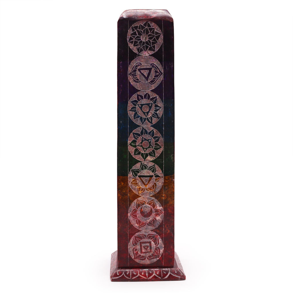 Soapstone Square Tower Incense Holder - 7 Chakras