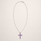 Indian Devotional Pendant - Silver Plated (45cm Chain) - Amethyst-Coloured Crucifix - view 2