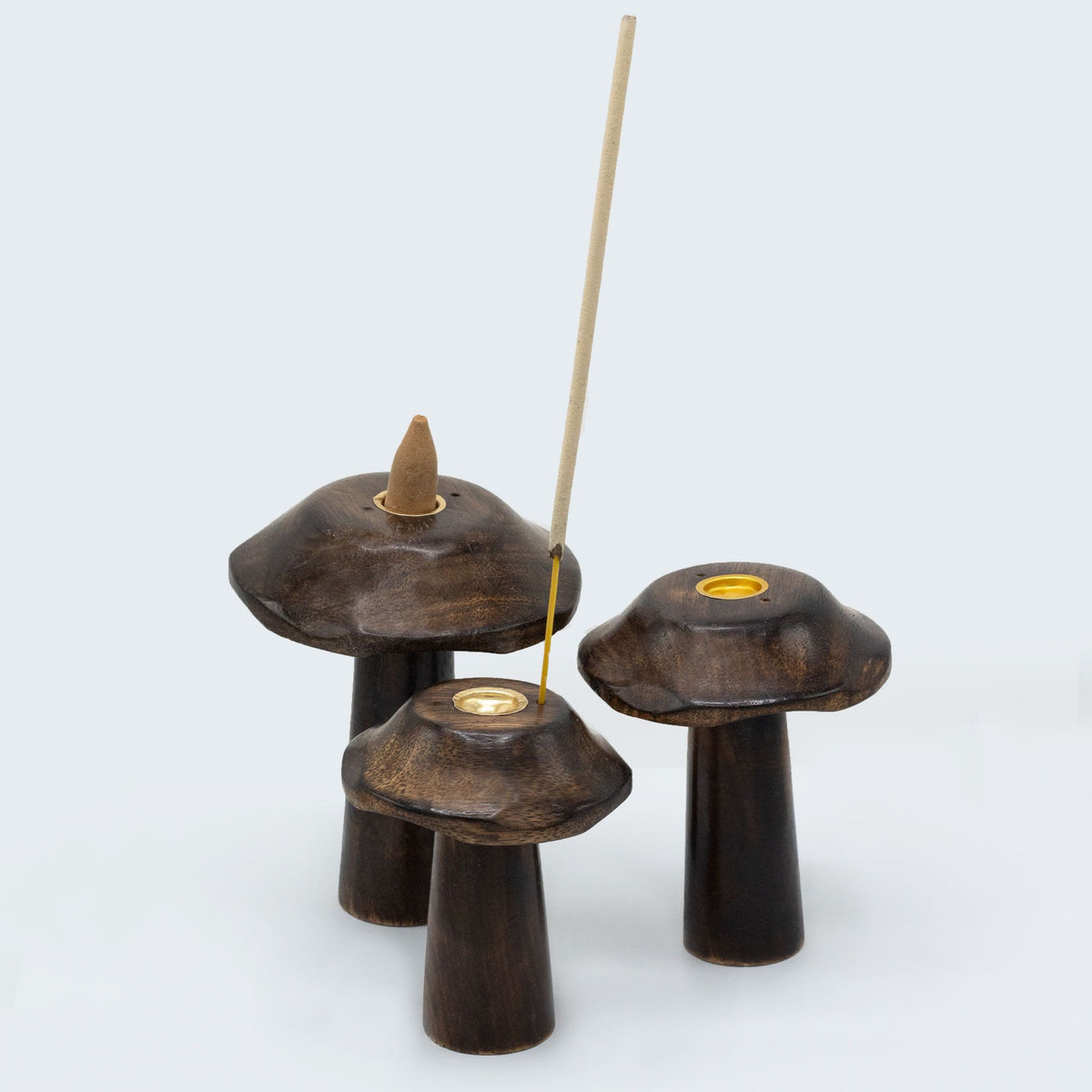 Set of 3 Incense Cone Mushrooms - Mango Wood - view 2