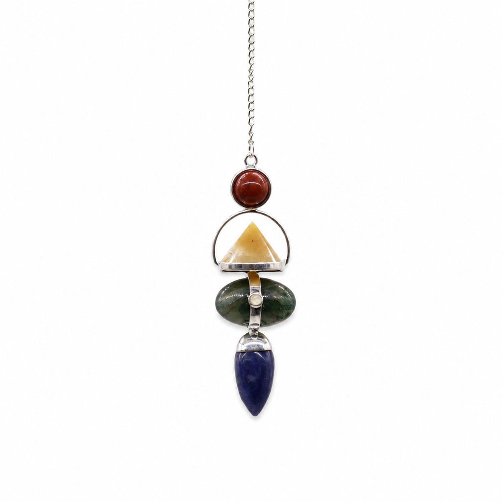 Four Elements Gemstone Pendulum - Red Jasper, Yellow Aventurine, Moss Agate, Sodalite & Moonstone - view 2