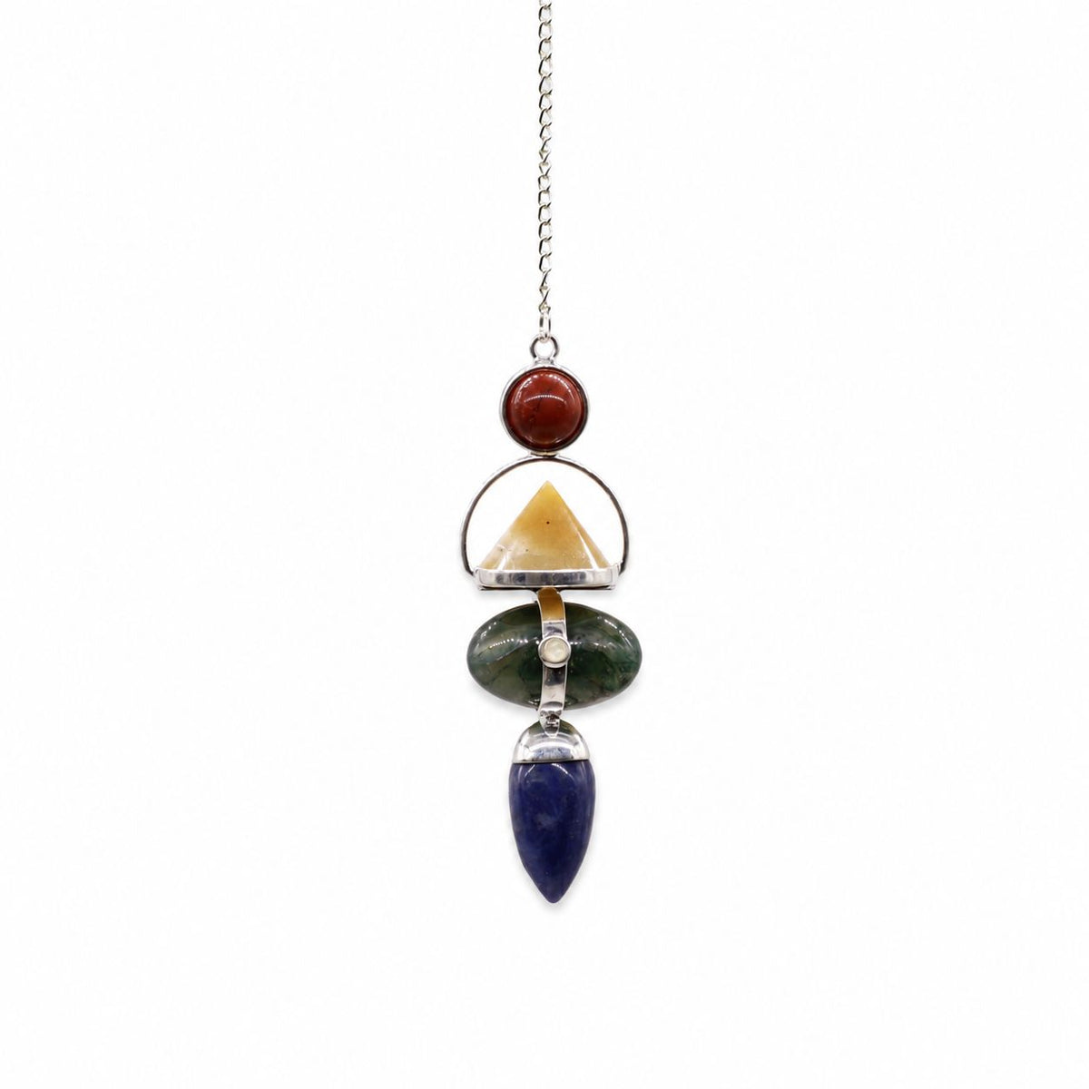 Four Elements Gemstone Pendulum - Red Jasper, Yellow Aventurine, Moss Agate, Sodalite & Moonstone - view 2