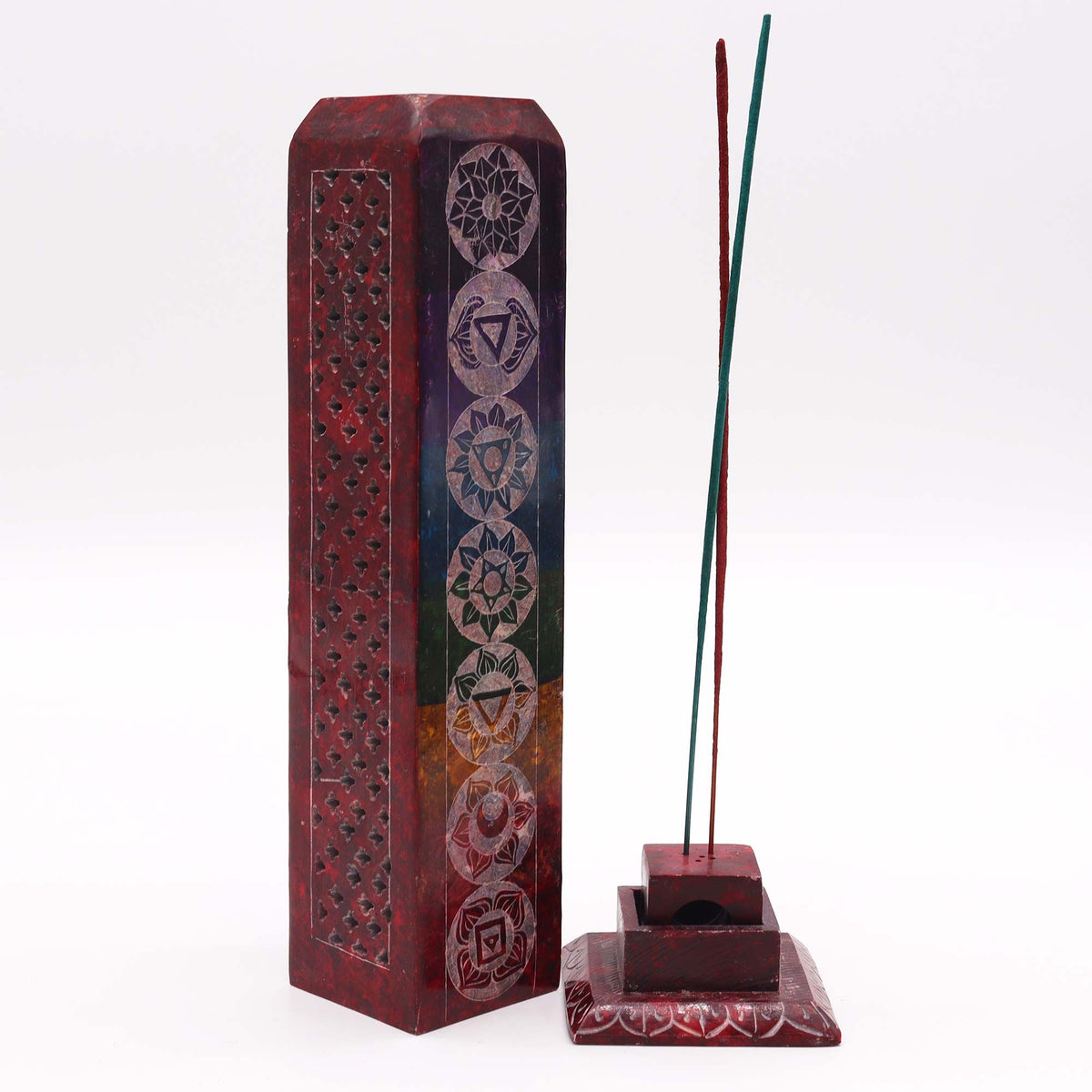 Soapstone Square Tower Incense Holder - 7 Chakras - view 2