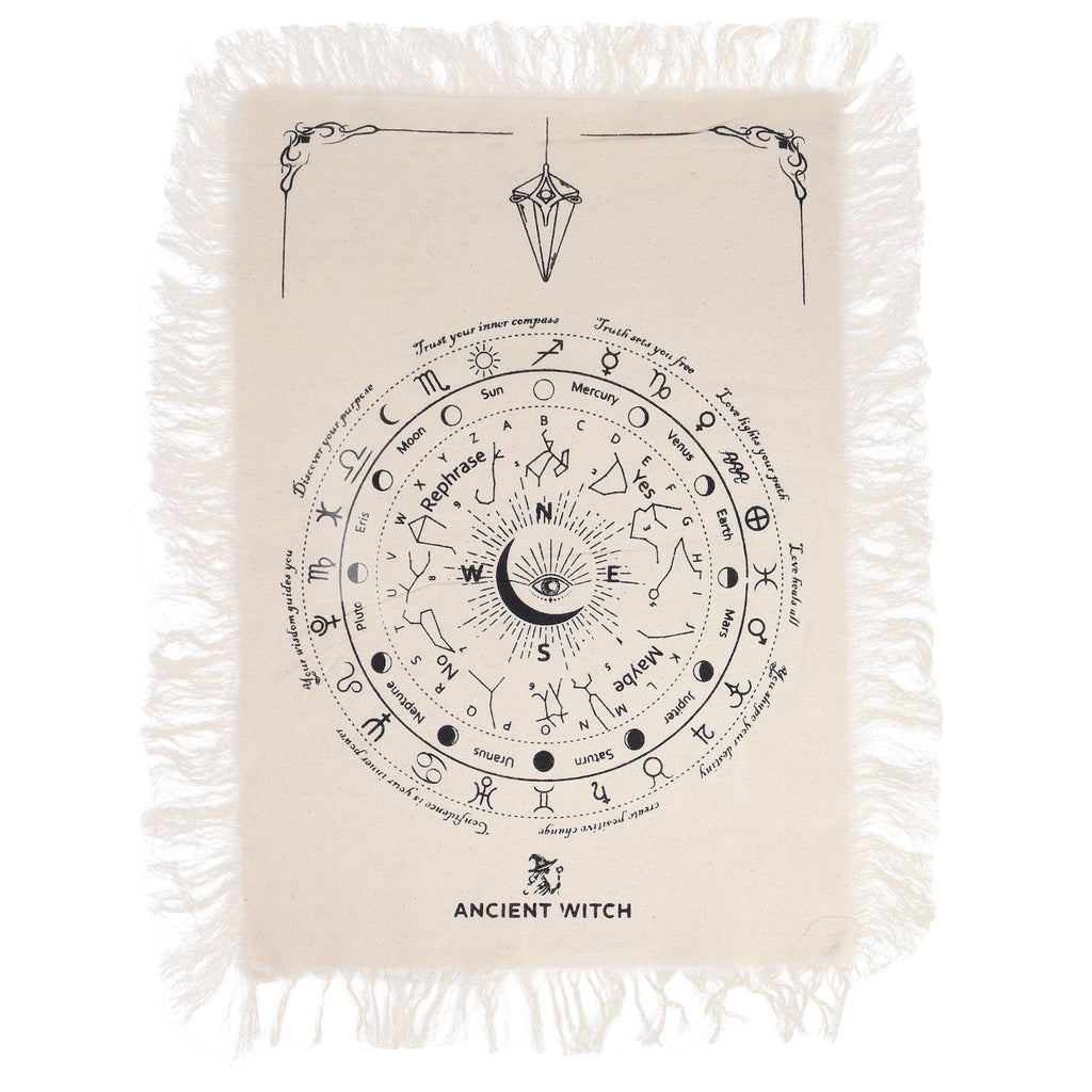 Ancient Witch Pendulum Divination Cloth - All Seeing Eye - Natural & Black