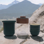 Teal and glass travel tea set with teapot, infuser and four stacking cups - view 3
