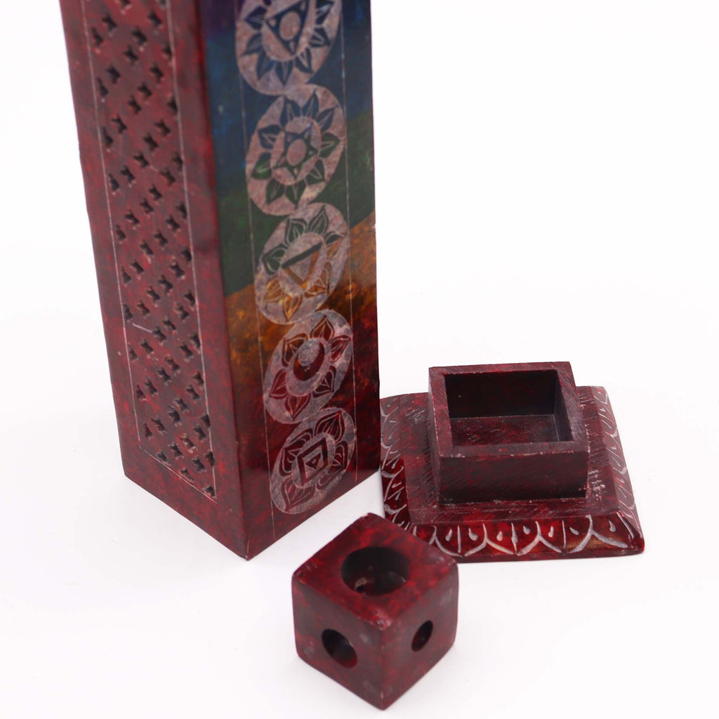 Soapstone Square Tower Incense Holder - 7 Chakras - view 4