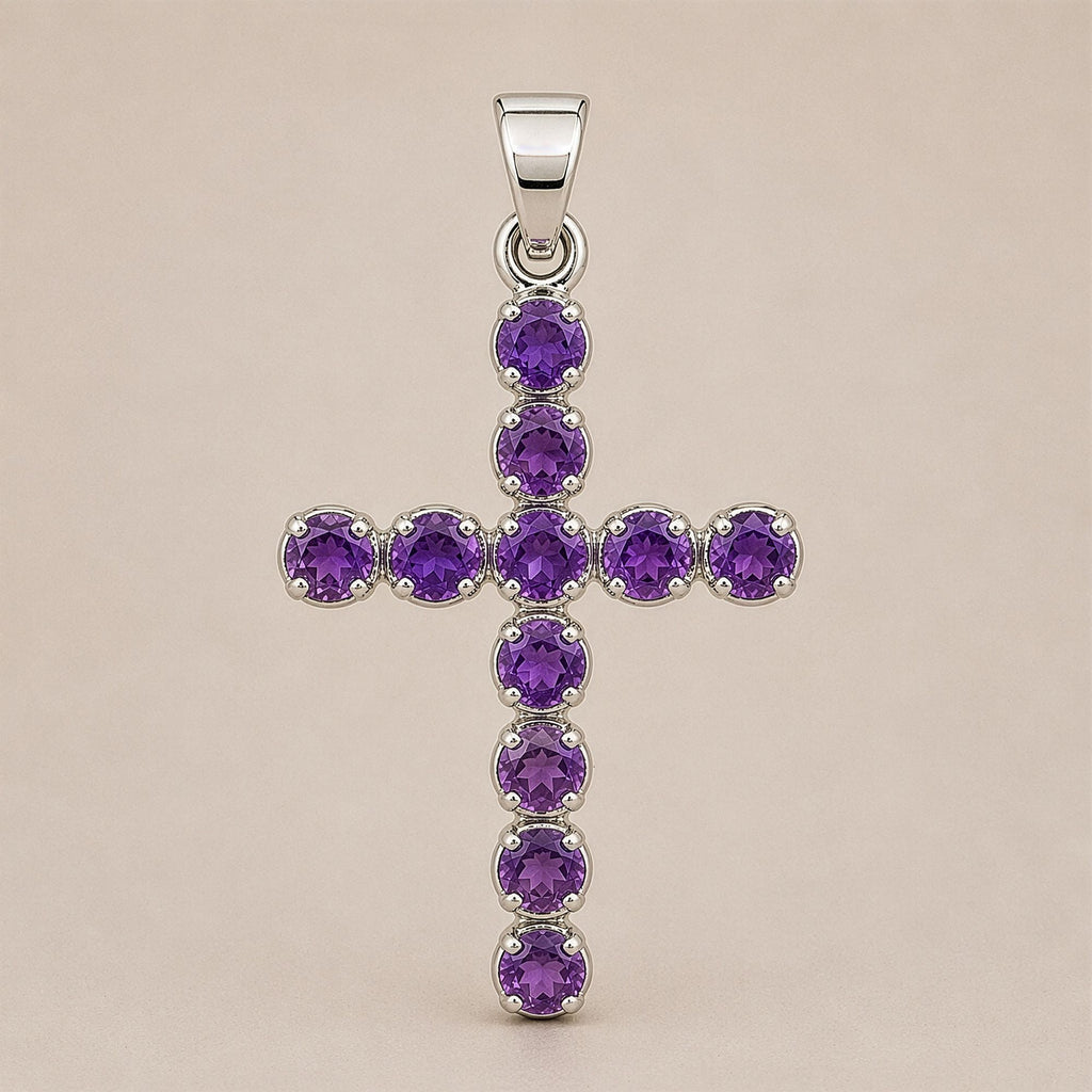 Indian Devotional Pendant - Silver Plated (45cm Chain) - Amethyst-Coloured Crucifix - view 6