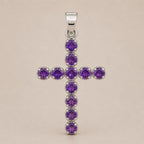 Indian Devotional Pendant - Silver Plated (45cm Chain) - Amethyst-Coloured Crucifix - view 6