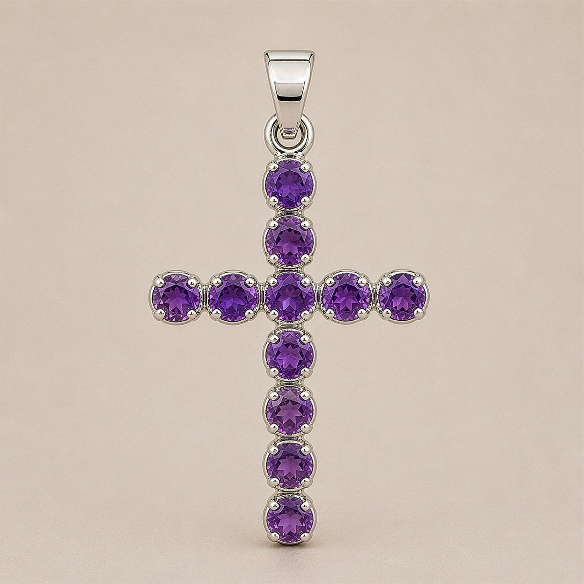 Indian Devotional Pendant - Silver Plated (45cm Chain) - Amethyst-Coloured Crucifix - view 6