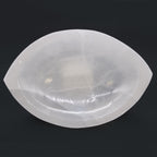 Pointed oval selenite bowl, polished inside with a raw white rim - view 4