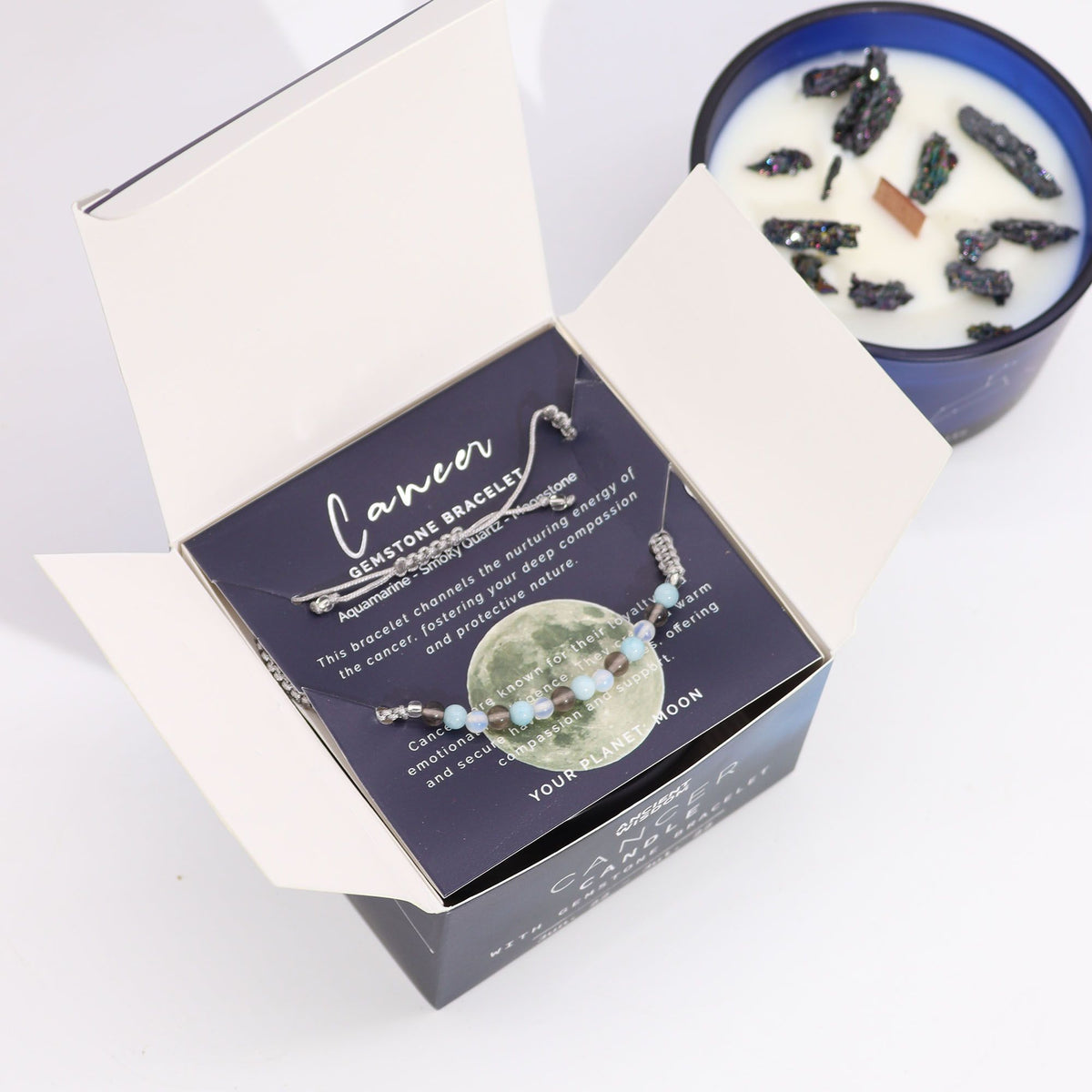 Zodiac Crystal Candle with Gemstone Bracelet - Cancer - view 3