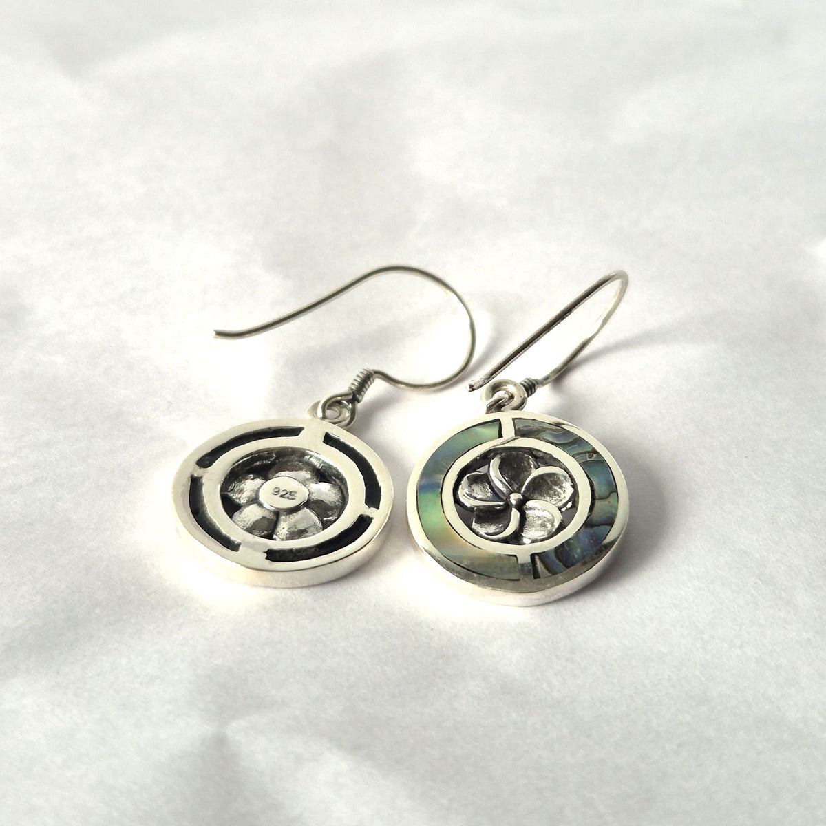 Shell & Silver Earrings - Frangipani - Abalone - view 2