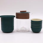 Teal and glass travel tea set with teapot, infuser and four stacking cups - view 4