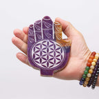 Soapstone Med Hamsa Incense Holder - Flower of Life - view 2