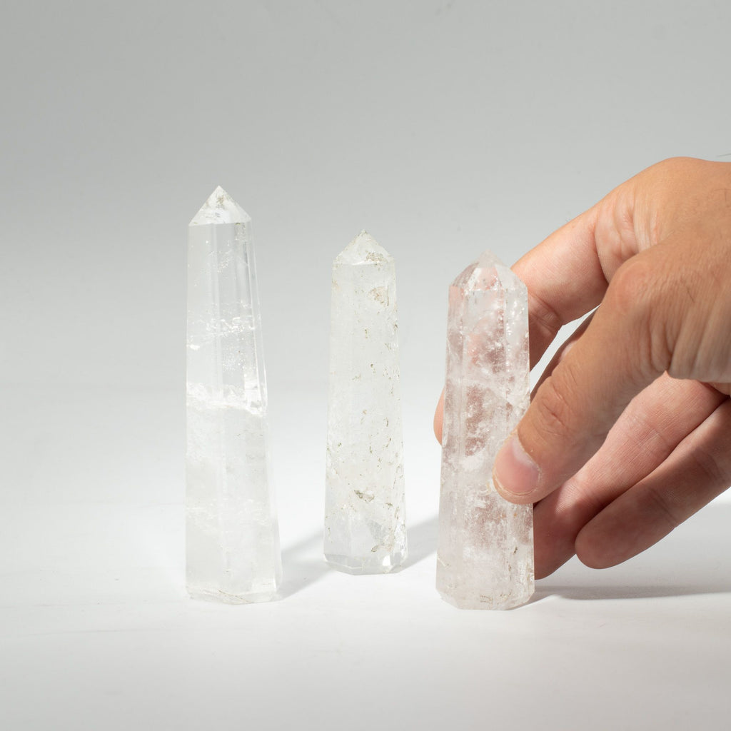 Clear quartz six face obelisk point, polished and rising to an apex - view 7